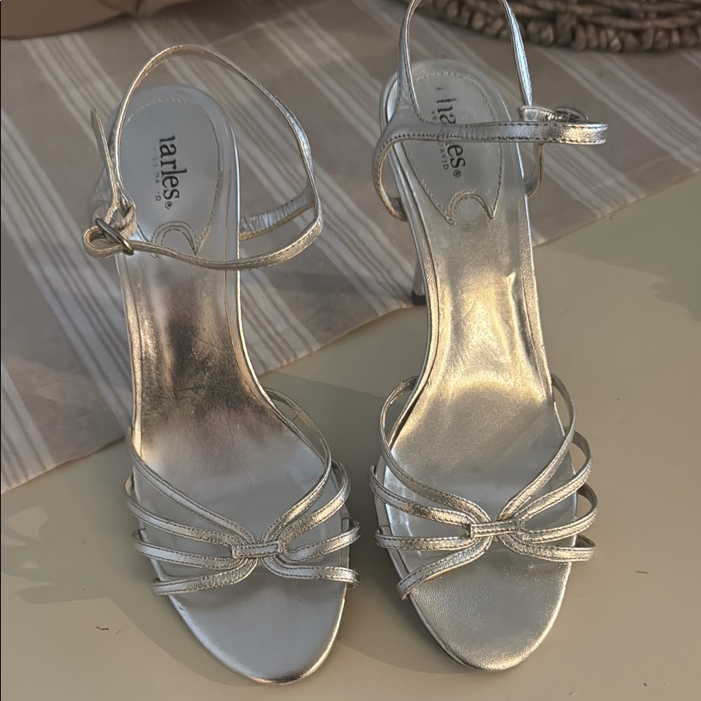 Charlies Silver Strappy Heels with Ankle Buckle